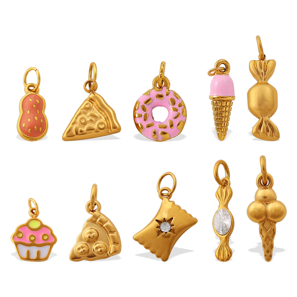 Wholesale  Food Series Ice Cream Donut Cake Titanium Steel Pendant DIY Necklace Bracelet Jewelry Accessories Cute