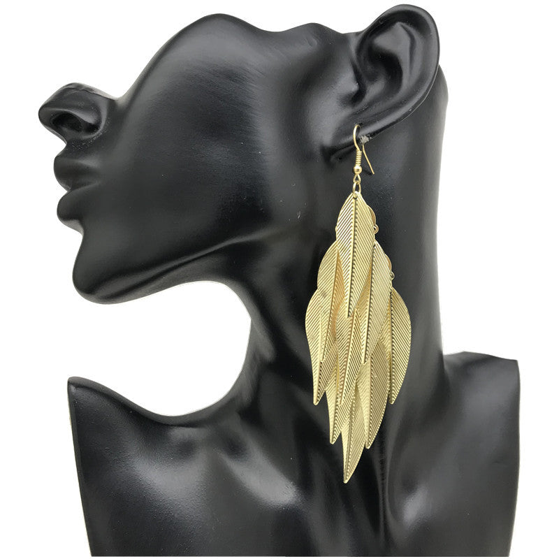 Wholesale Vintage Metal Leaf Long Earrings ACC-ES-FX019