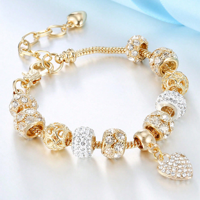 Wholesale Heart Shaped Rhinestone Stainless Steel Copper Alloy Beaded Bracelet ACC-BT-JingSY001