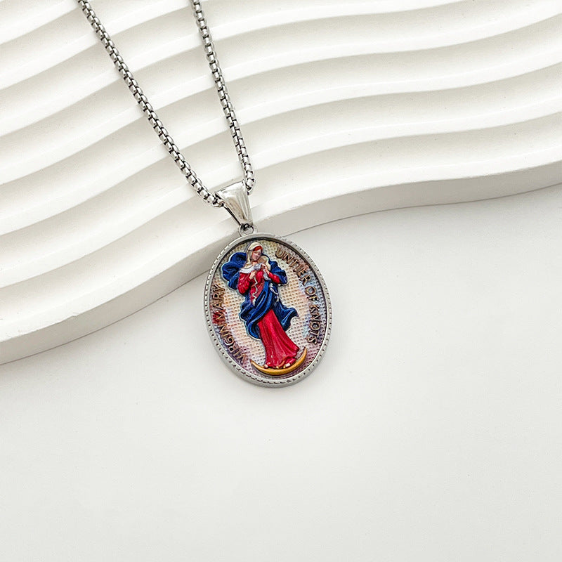 Wholesale Western Style Retro Enamel Oval Pendant Necklace