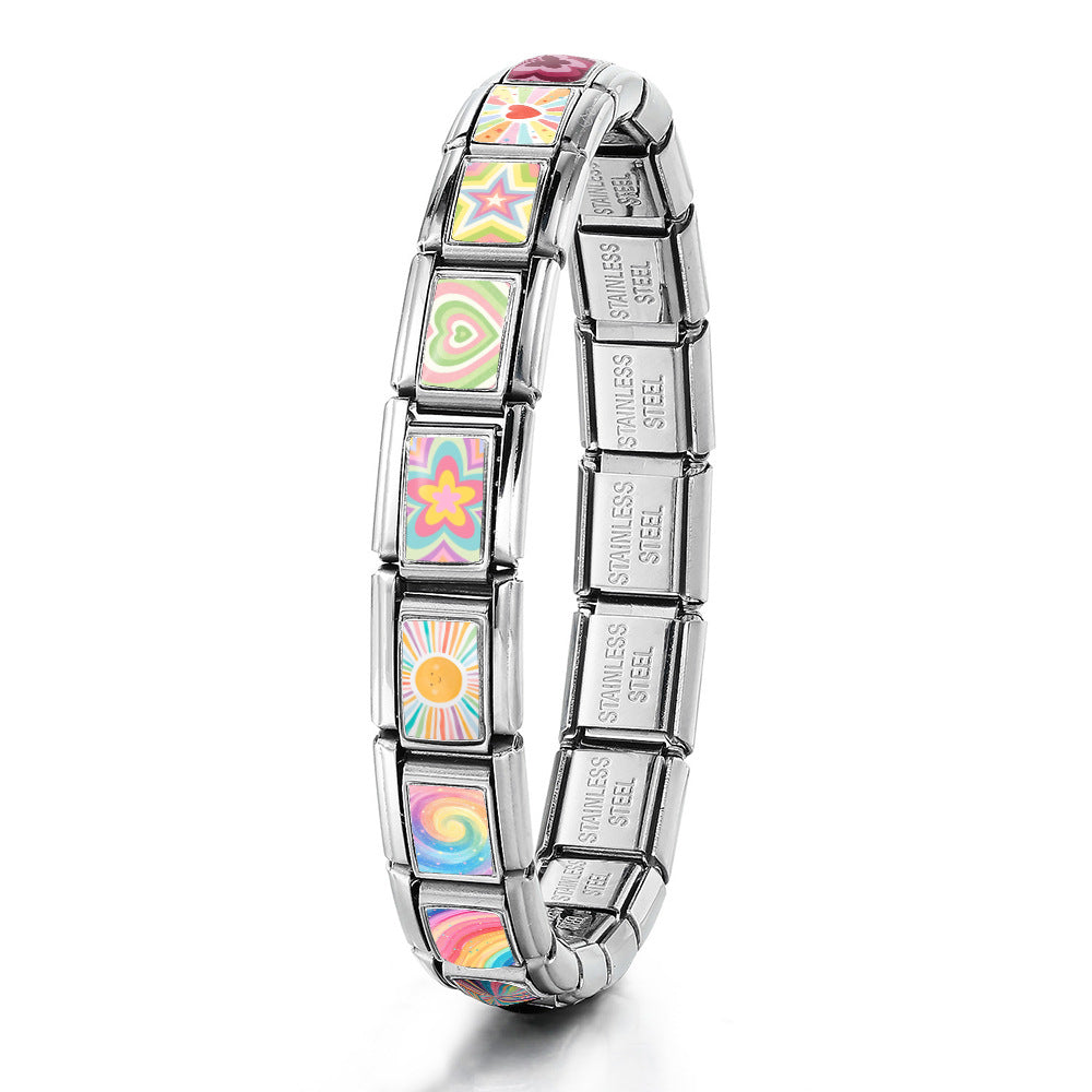 Wholesale Colorful Patterned Modular Bracelet Stainless Steel DIY Jewelry Accessory for Everyday Wear or Gift