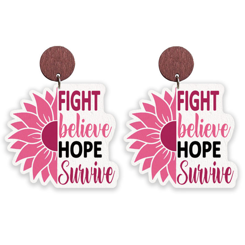 Wholesale 2pcs/pack Cancer Team Struggle Survivor Accessories  Wooden Pattern Earrings