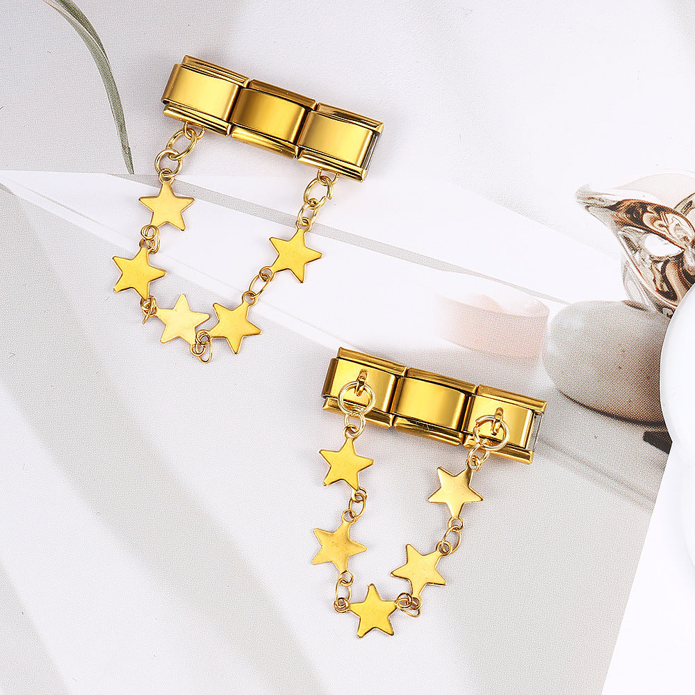 Wholesale Italian Charm Bracelet 9mm DIY Splicing Double Hook Pentagram Stainless Steel Composable Bracelet