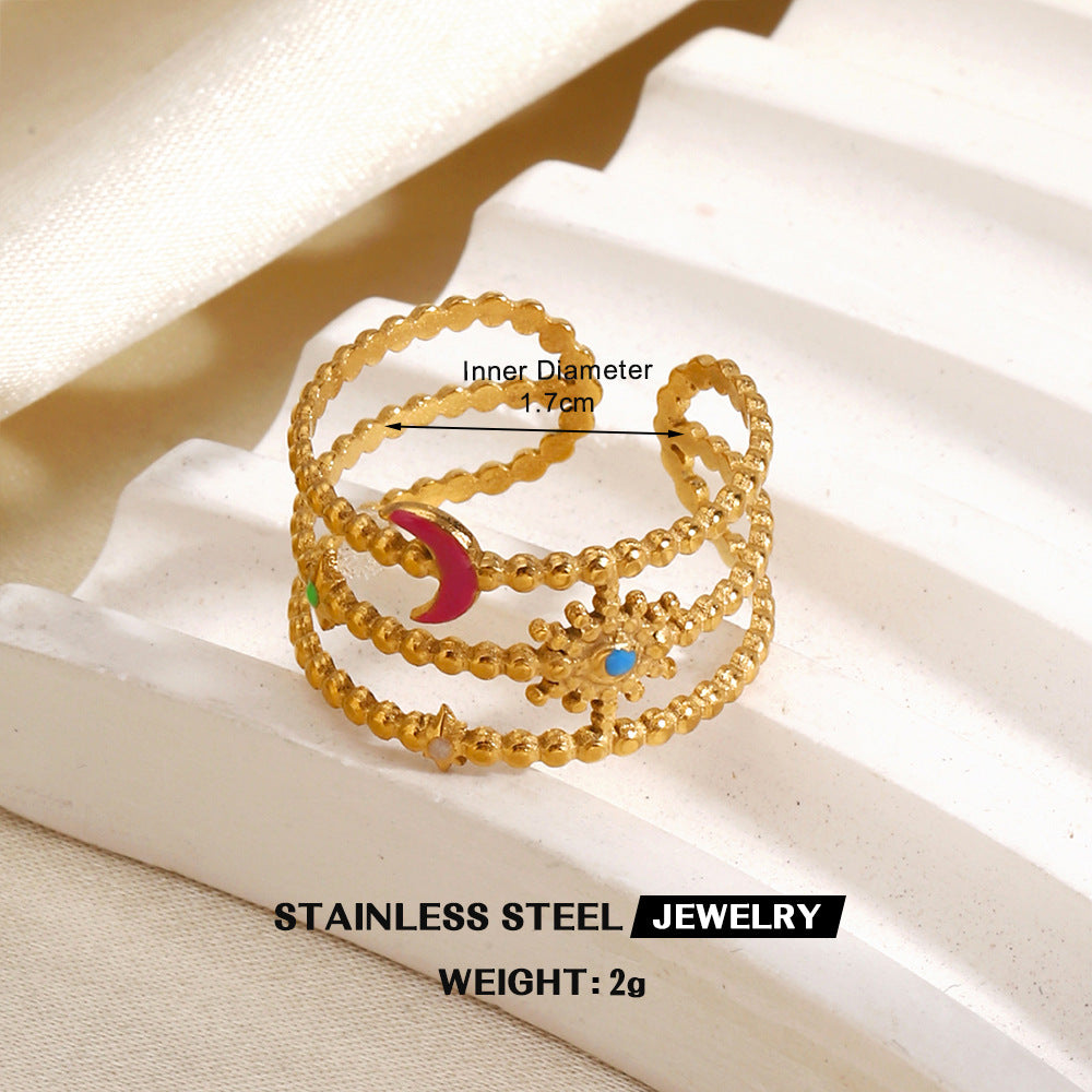 Wholesale Gold Plated Stainless Steel Colorful Enamel Floral Geometric Ring Trendy Fashion Accessory for Women