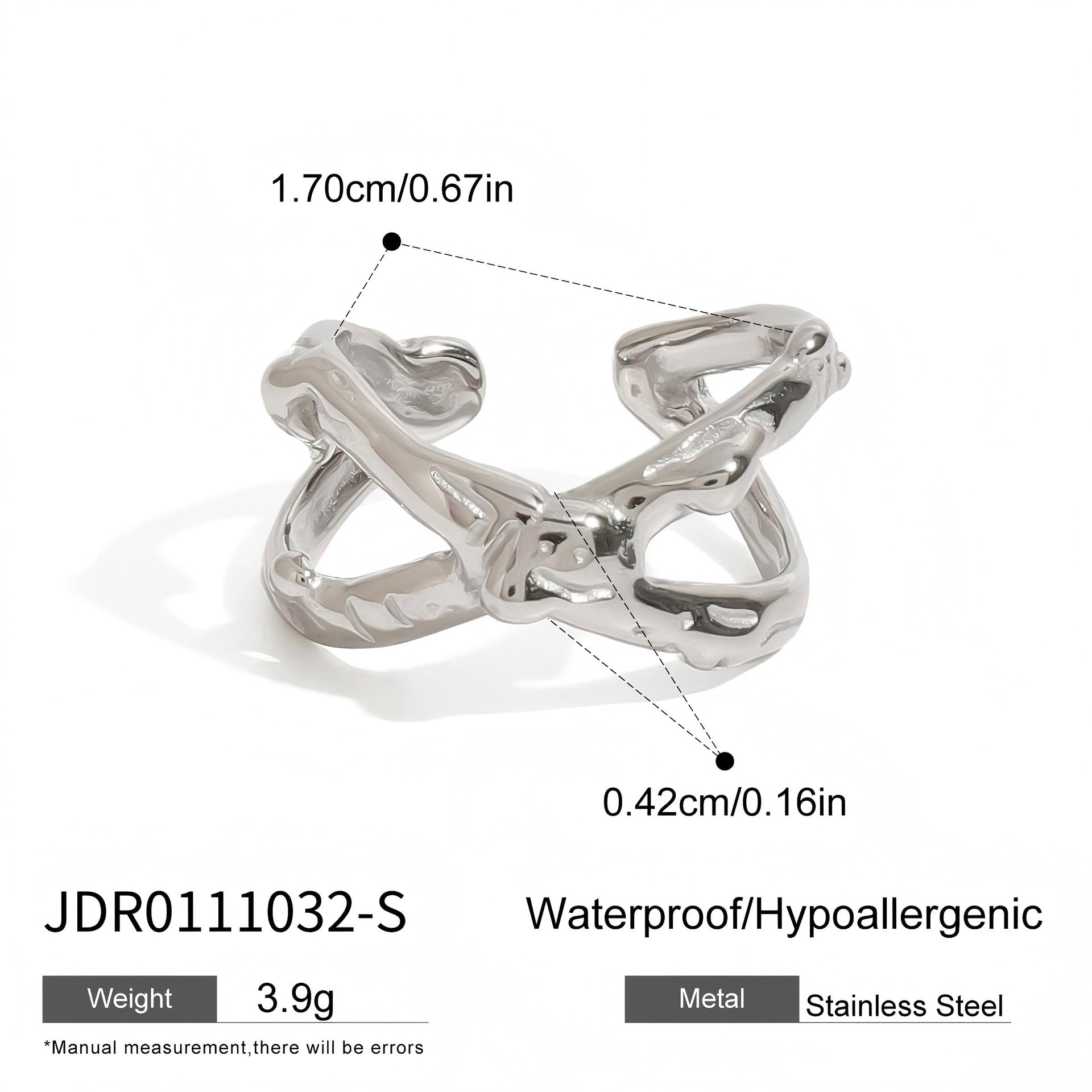 Wholesale cross hollow hammer pattern adjustable opening stainless steel  ring