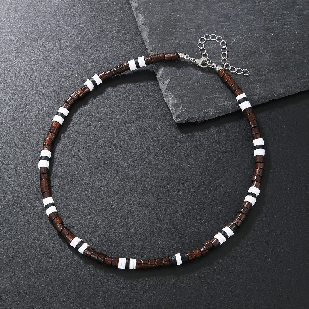 Wholesale Men' s Bohemian Wood Necklace with Zinc Alloy Pendant Retro Summer Gift
