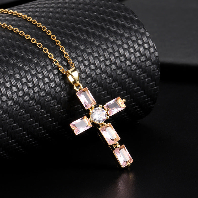 Wholesale Retro Punk Gold Plated Rhinestone Cross Necklace For Women Fashion Accessory Gift