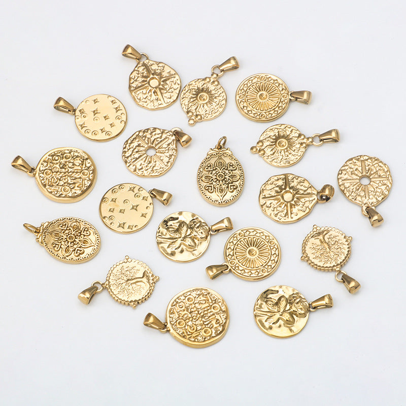 Wholesale Stainless Steel Simple Gold Diverse Oval Texture Pendant