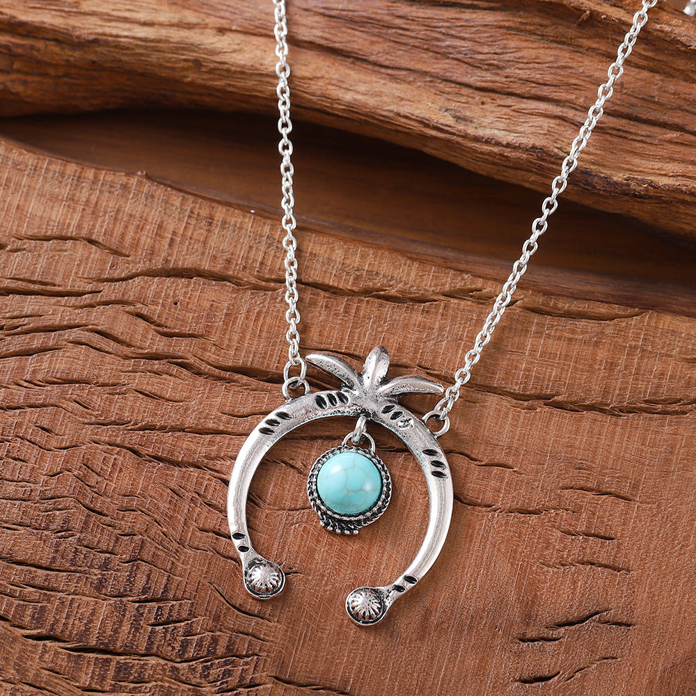 Wholesale alloy  turquoise pendant Bohemian niche necklace