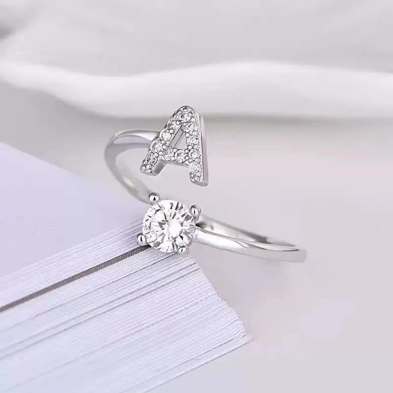Wholesale Chic Adjustable Letter Ring For Women 26 English Letters Zinc Alloy Electroplated Jewelry Accessory Boutique Resale
