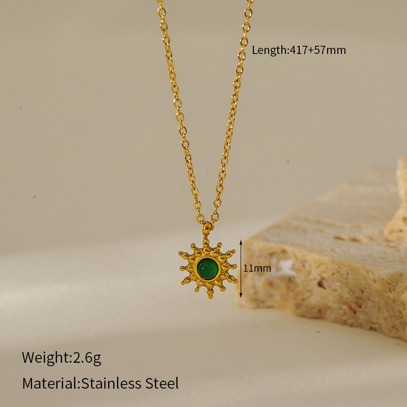 Wholesale  Retro Emerald Stainless Steel Necklace