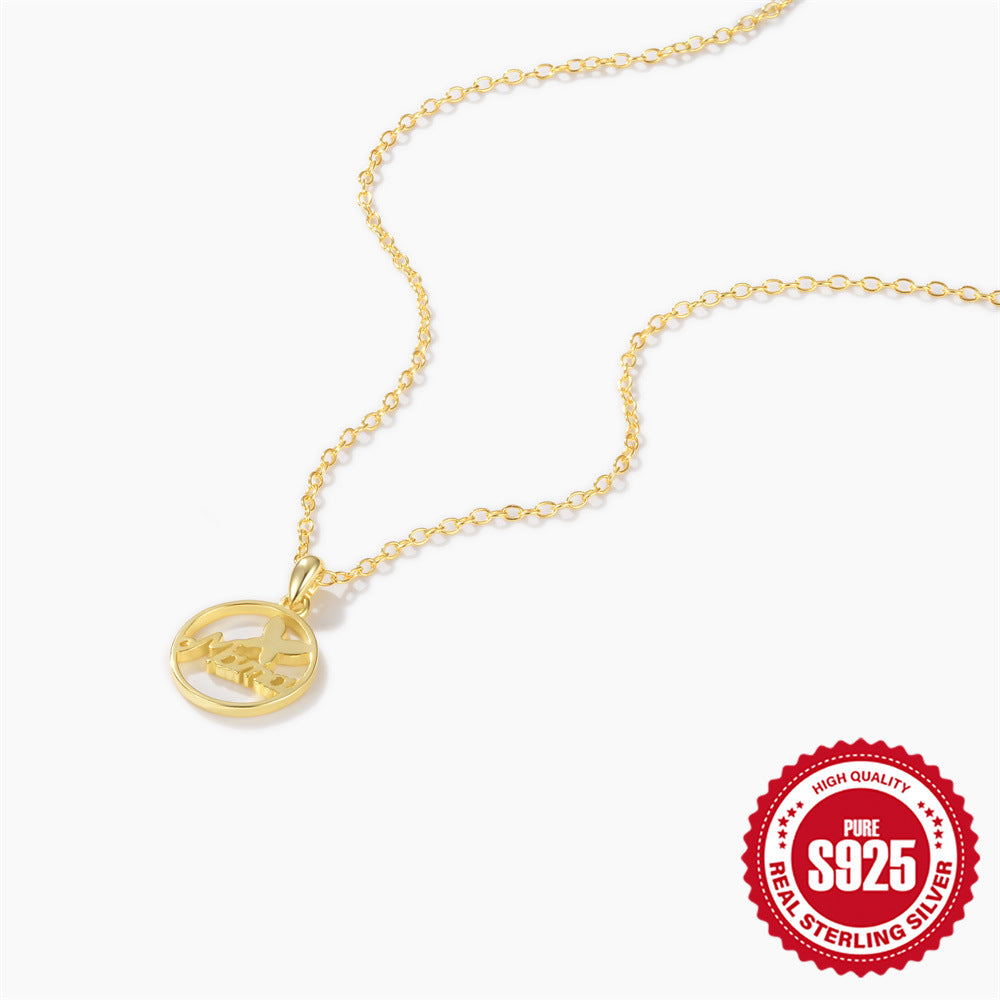 Wholesale S925 sterling silver butterfly English letter MaMa pendant clavicle chain necklace