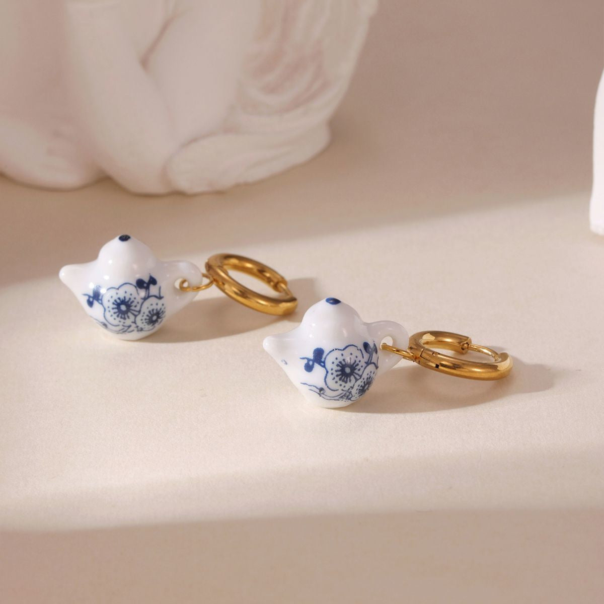 Wholesale Cup and Plate Shaped Ceramic Blue and White Porcelain Earrings