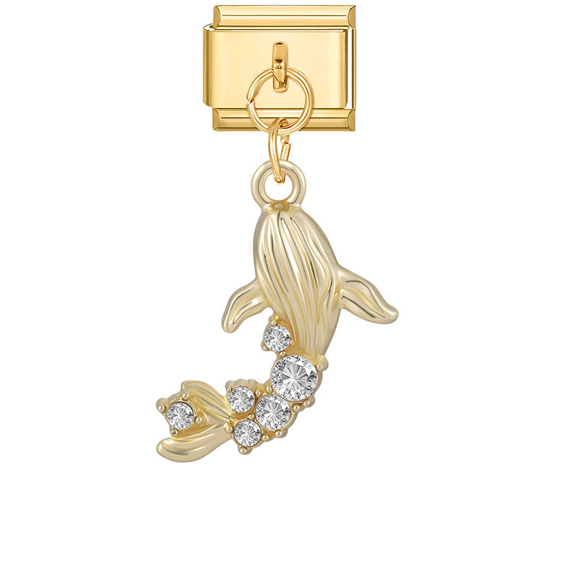 Wholesale Stainless Steel DIY Charm Bracelet Pendant with Gold Heart and Flowers Jewelry Accessory