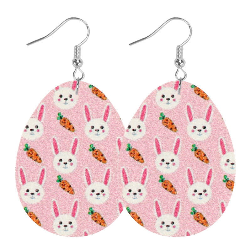 Wholesale  Easter Egg Rabbit Carrot Cute Cartoon Print Women's Leather Earrings