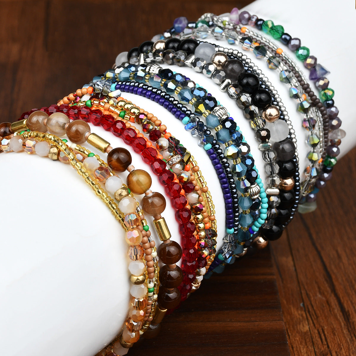 Wholesale Geometric Multi-Layer Woven Colorful Crystal Bead Bracelet,  Women' s Fashion Jewelry Gift for Boutique Resale