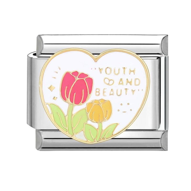 Wholesale Italian Charm Bracelet 9mm DIY Splicing Removable Plant Castle Stainless Steel Composable Bracelet