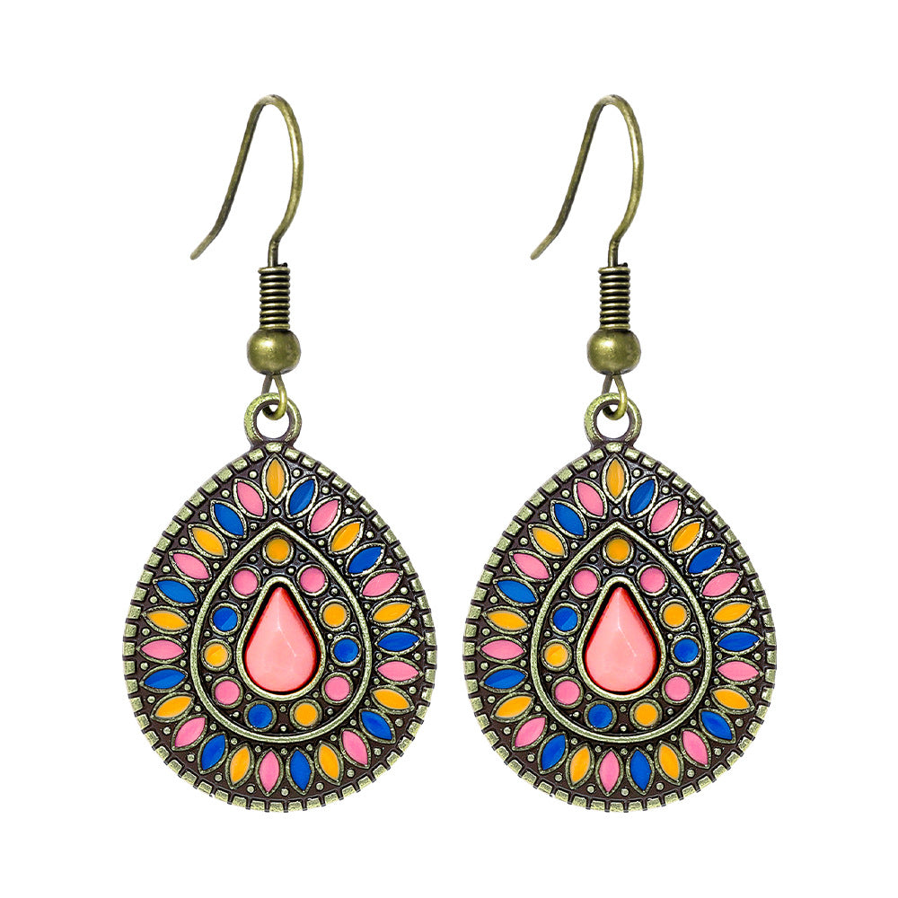 Wholesale Zinc Alloy Bohemian Water Drop Earrings Retro Ethnic Style Jewelry For Women Party Gift