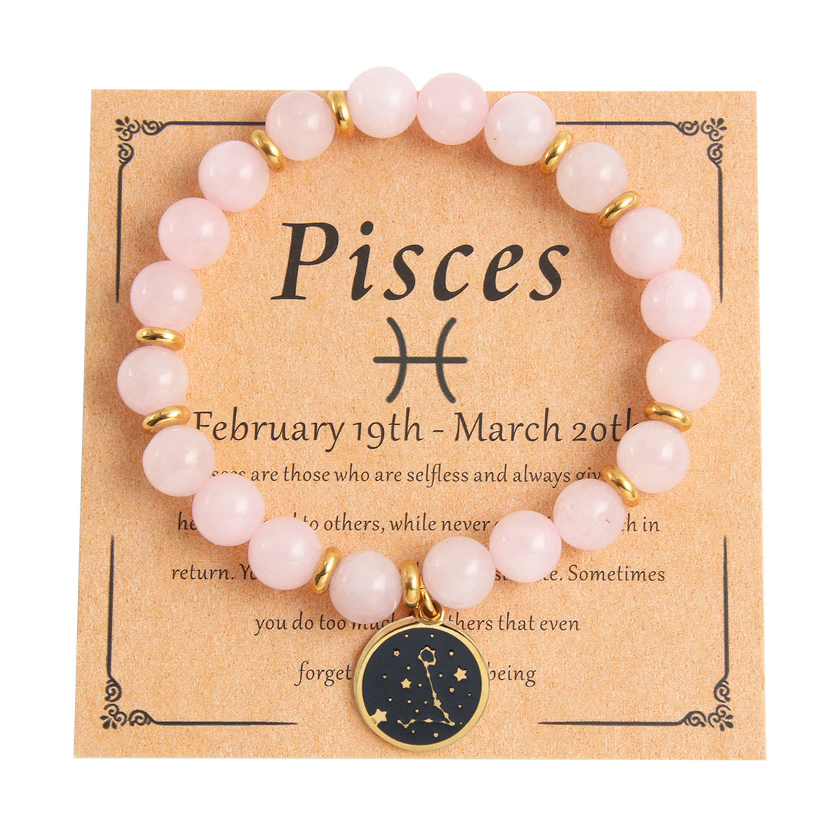 Wholesale 12 Constellations Round Stainless Steel Gold Plated Oil Dripping Natural Stone Beaded Bracelet ACC-BT-HongMing001