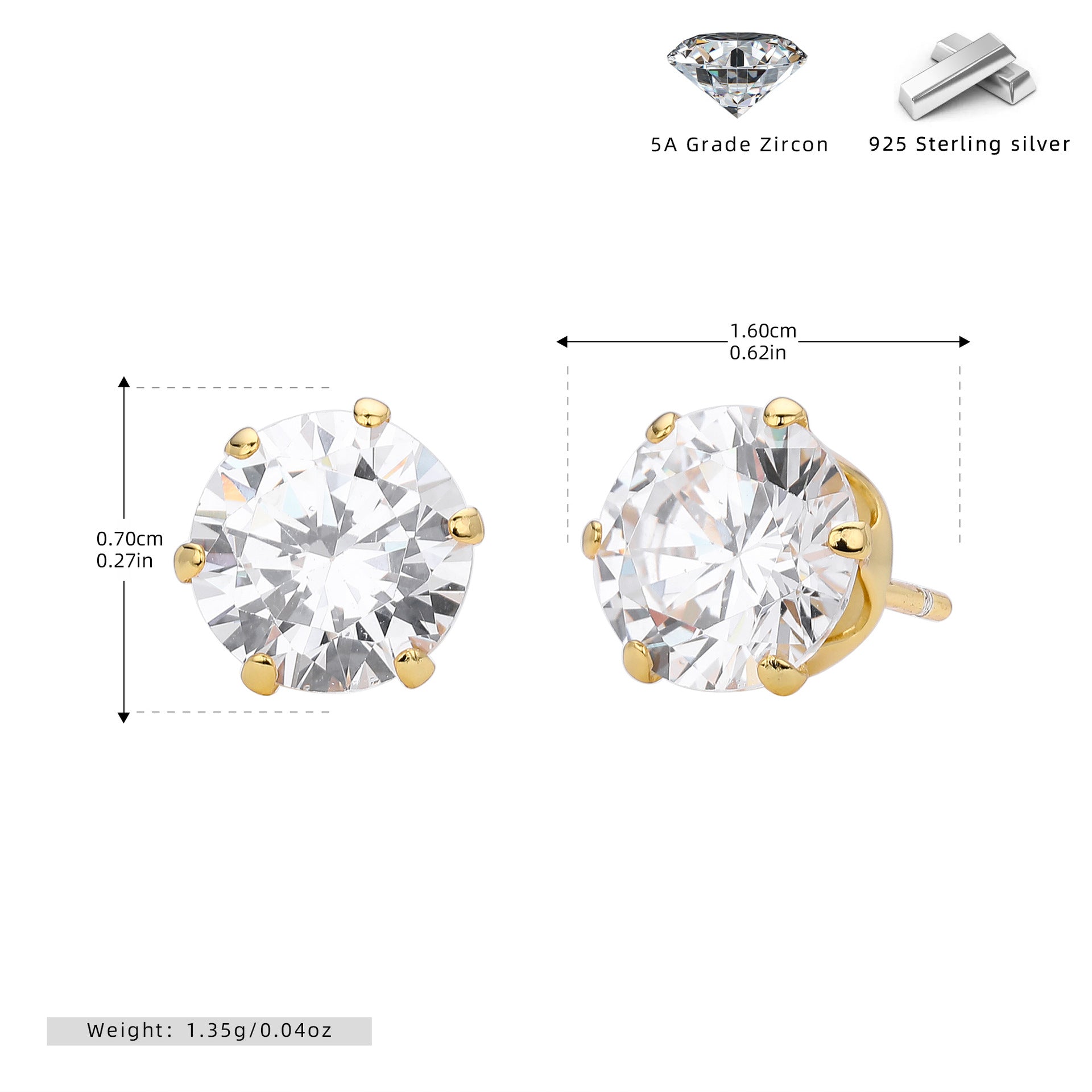 Wholesale s925 sterling silver earrings six-claw inlaid zircon earrings