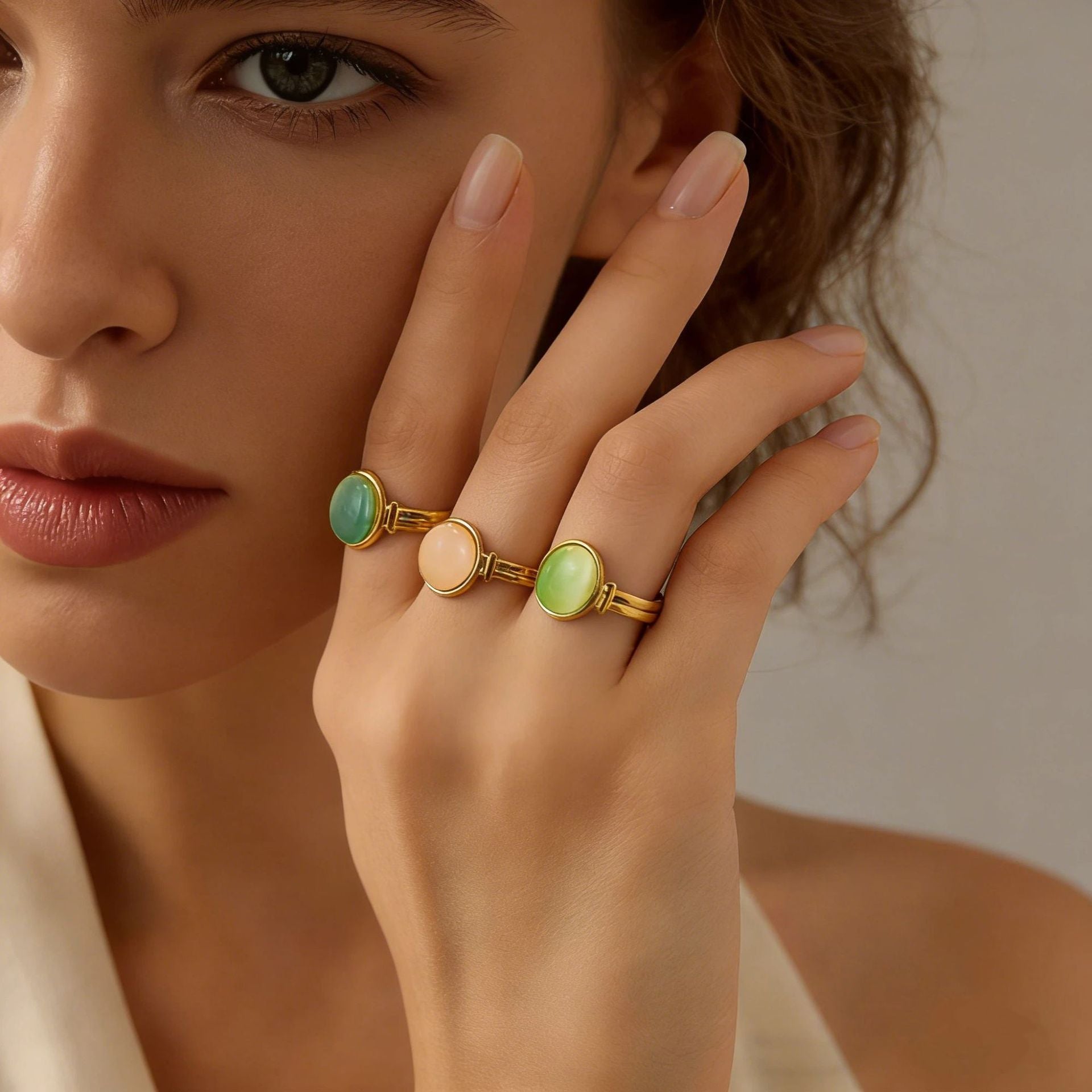 Wholesale Retro Oval Cat' s Eye Stone Ring,  Gold-Tone Stainless Steel,  Adjustable,  Everyday Gift