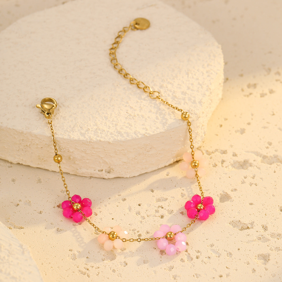 Wholesale Stainless steel Colorful Flower Beaded Bracelet