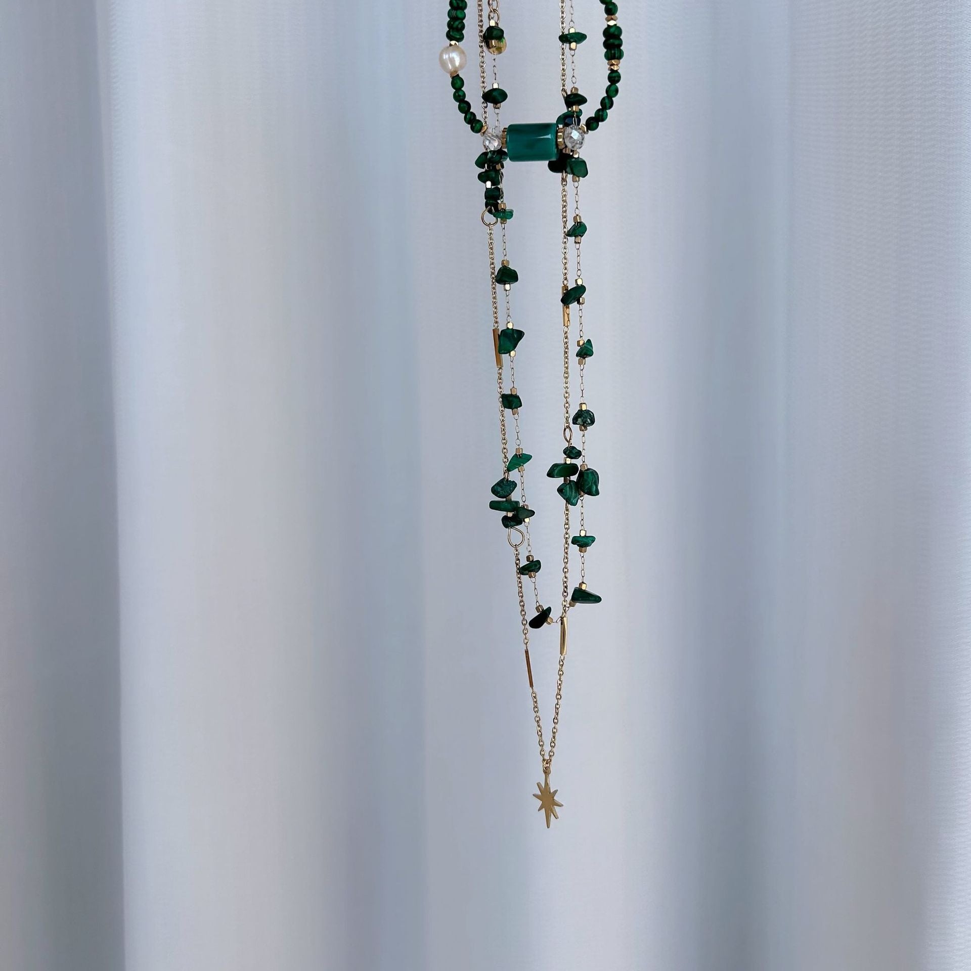 Wholesale Green Onyx  Necklace All-match Natural Retro Personalized  Titanium Steel Necklace