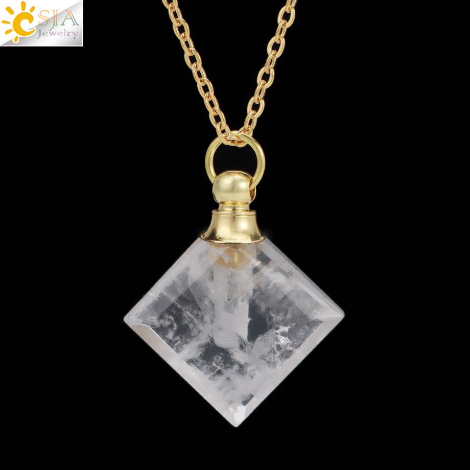 Wholesale Natural Stone Crystal Perfume Diffuser Small Pendant Necklace ACC-NE-HuaiShe004