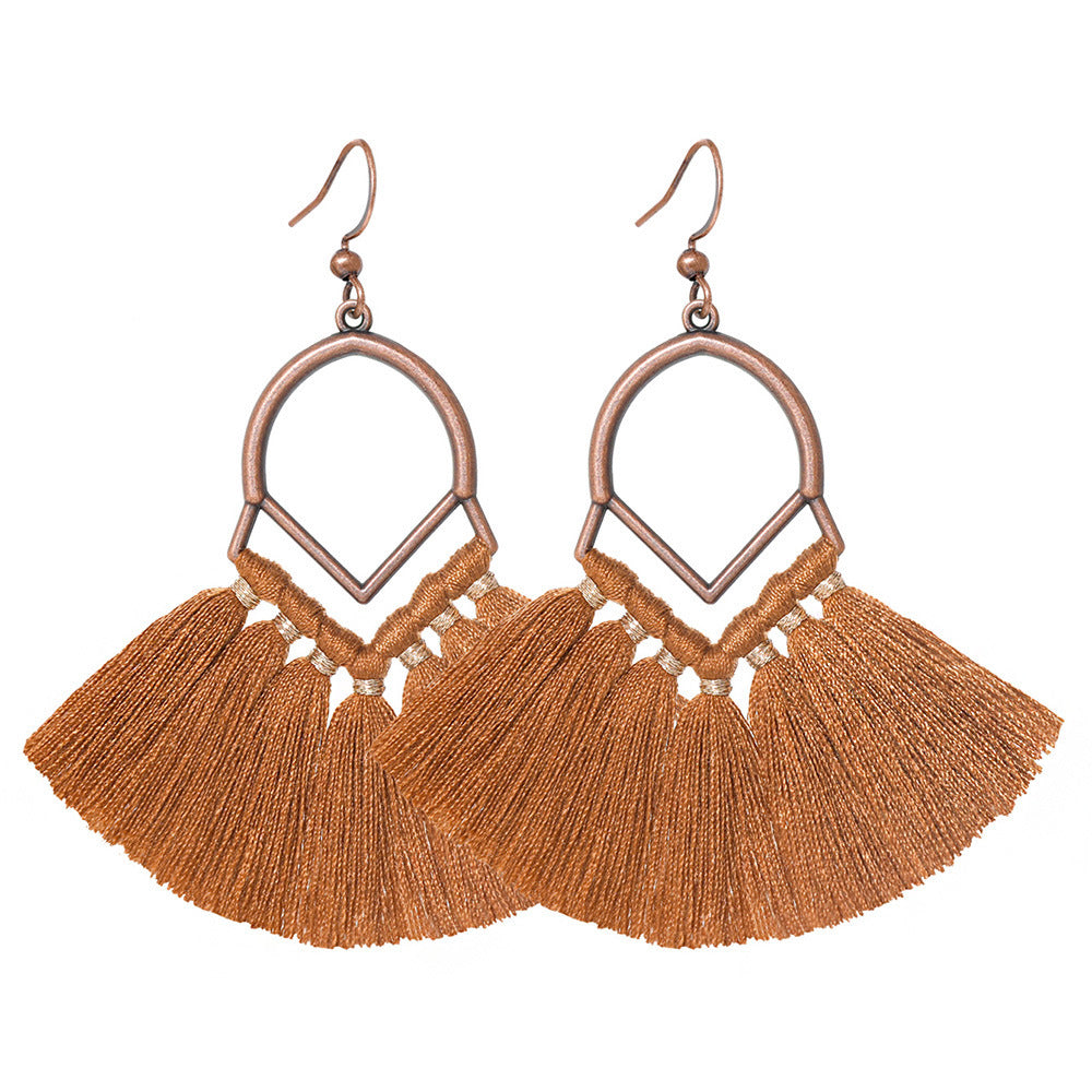 Wholesale Bohemian Fan Shaped Long Tassel Earrings