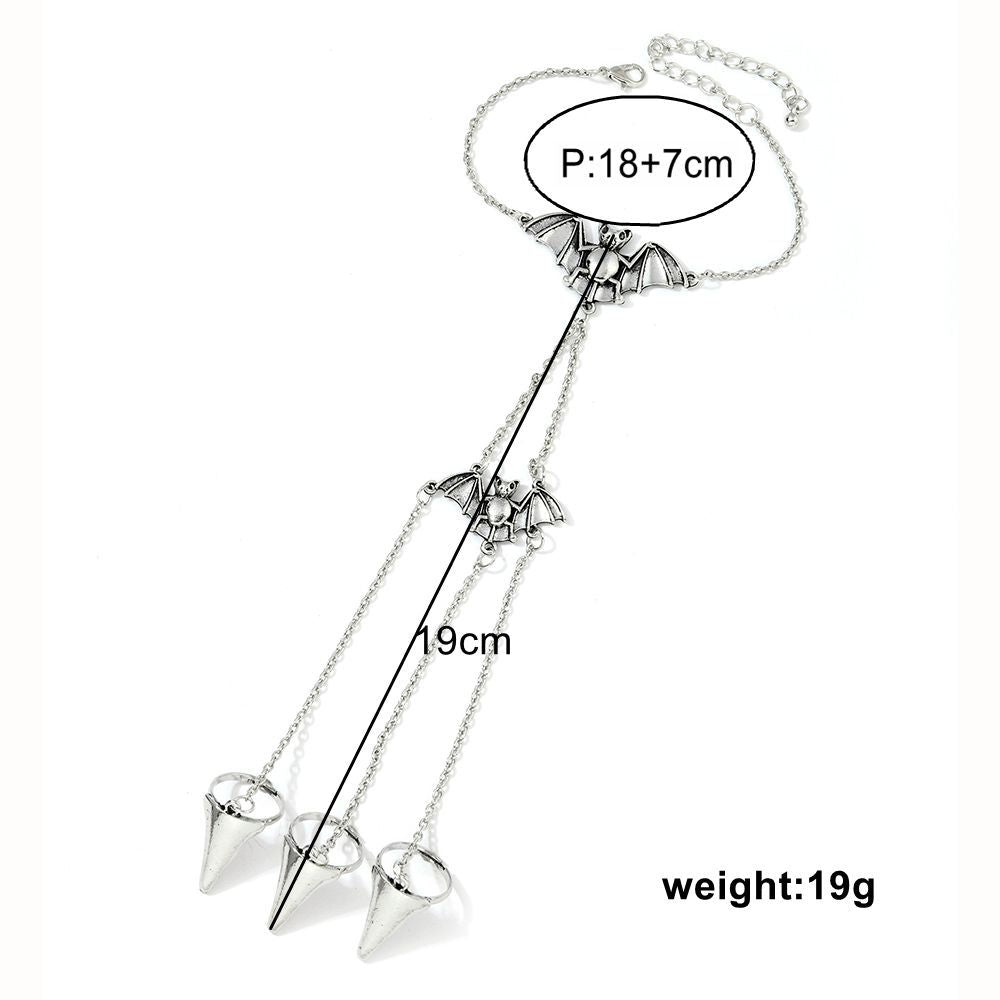 Wholesale Dark Vintage  Bat Ring Bracelet Set - Zinc Alloy Antique Silver Hand Chain,  Women' s Fashion Accessory