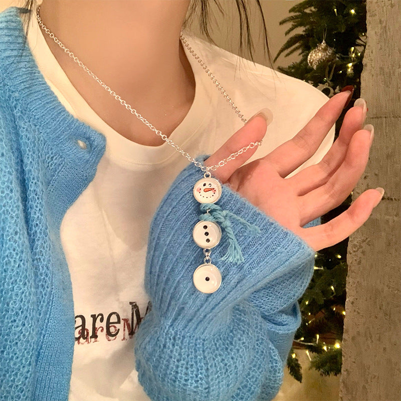 Wholesale Christmas Autumn and Winter White Snowman Button Necklace