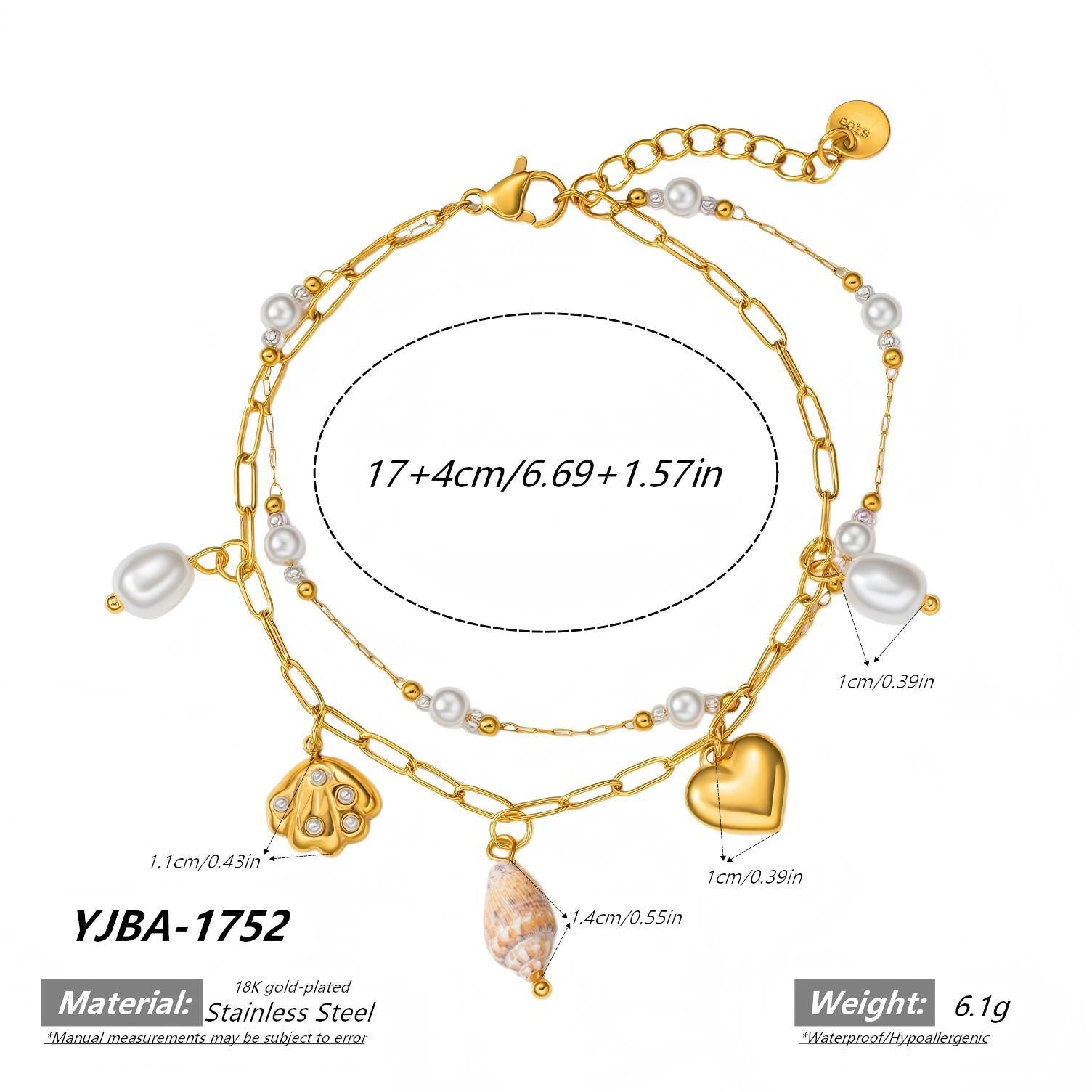 Wholesale Gold Plated Titanium Steel Ocean-Style Shell Starfish Pendant Bracelet Jewelry Accessory