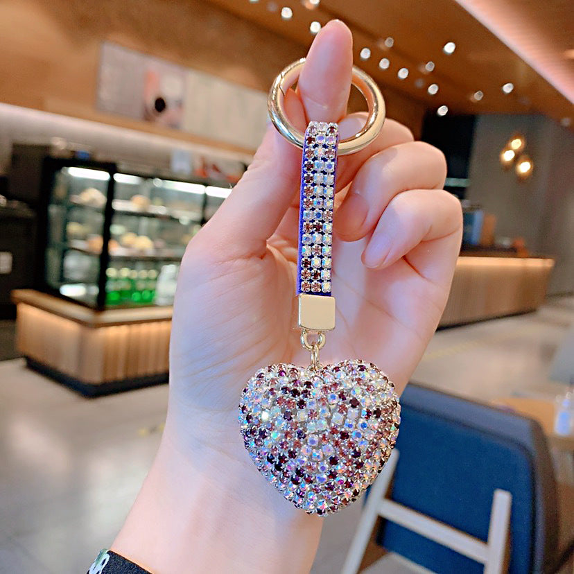 Wholesale Colorful Rhinestone Heart Shape Keychain Rhinestone Keychain Lanyard Keychain ACC-KC-ShuoT012