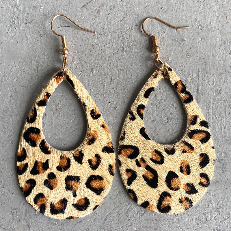Wholesale 3 pieces of leather and horsehair teardrop earrings