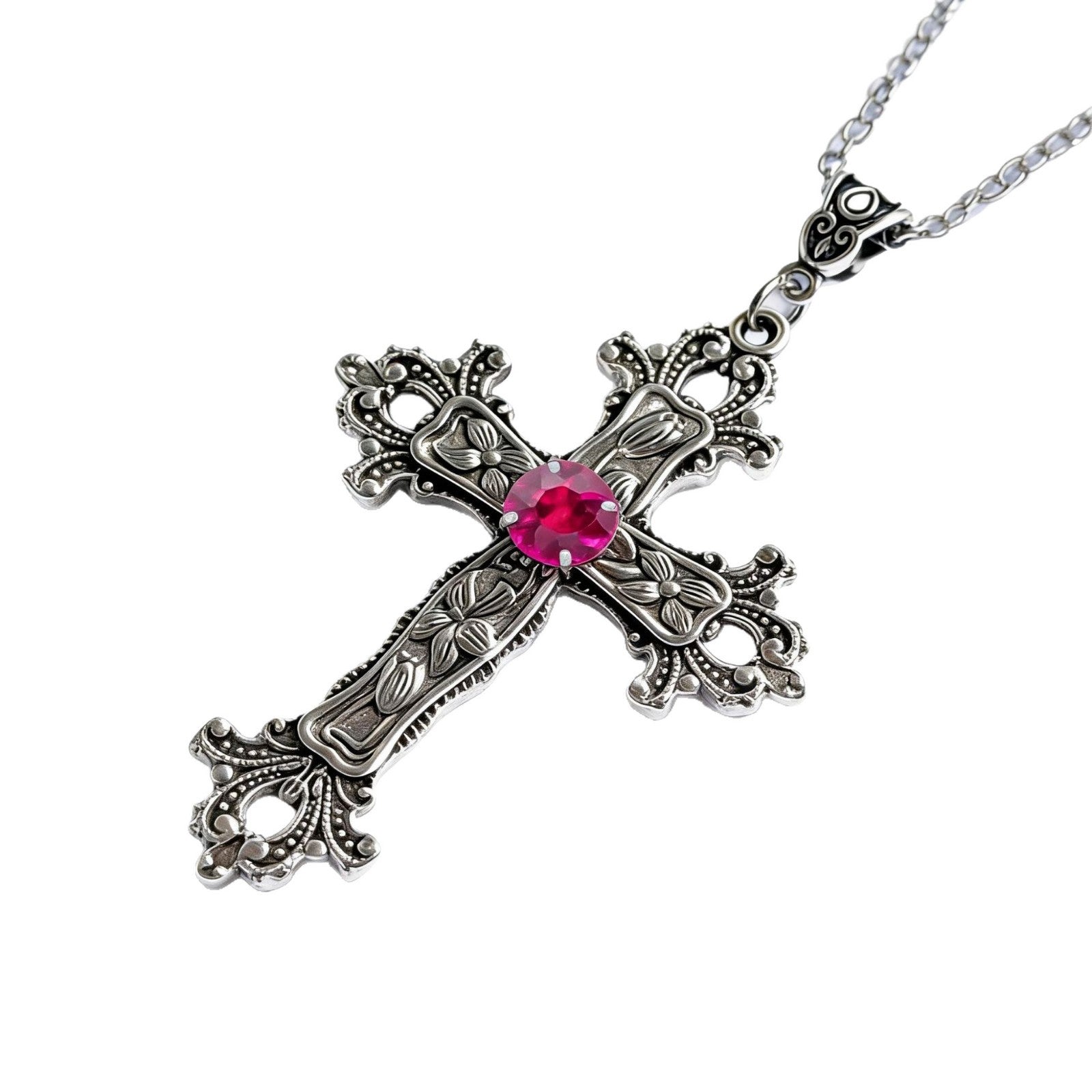 Wholesale Trendy Flower Pattern Cross Pendant Necklace Electroplated Alloy Jewelry Accessory