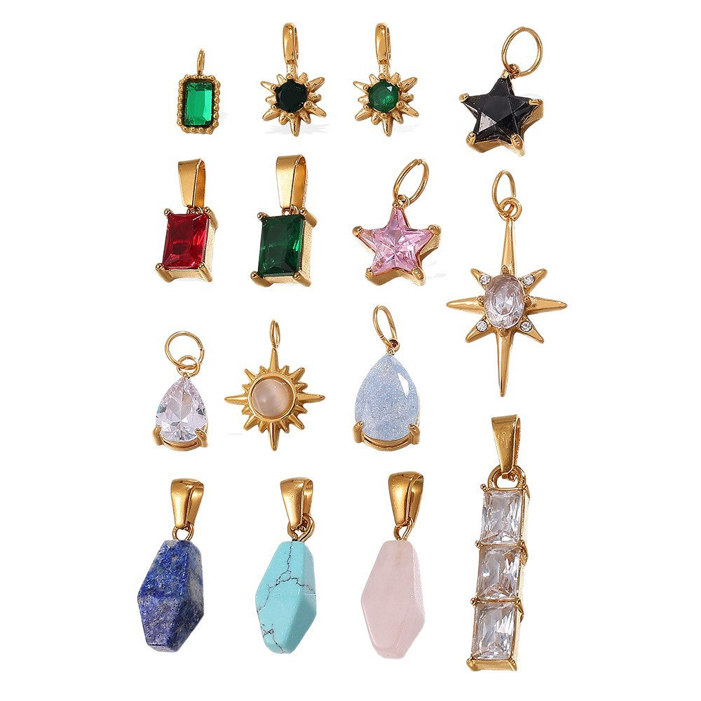 Wholesale 18K gold plated geometric colored gemstone rectangular five-pointed star   Charms