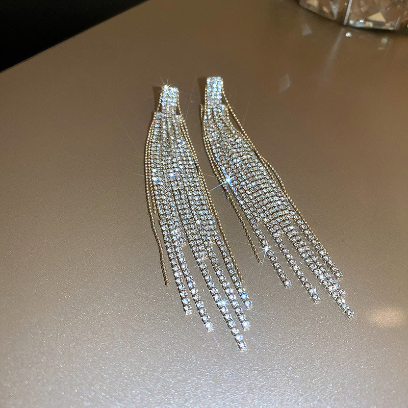 Wholesale Diamond Zircon Five-pointed Star Long Tassel Earrings ACC-ES-KJ010