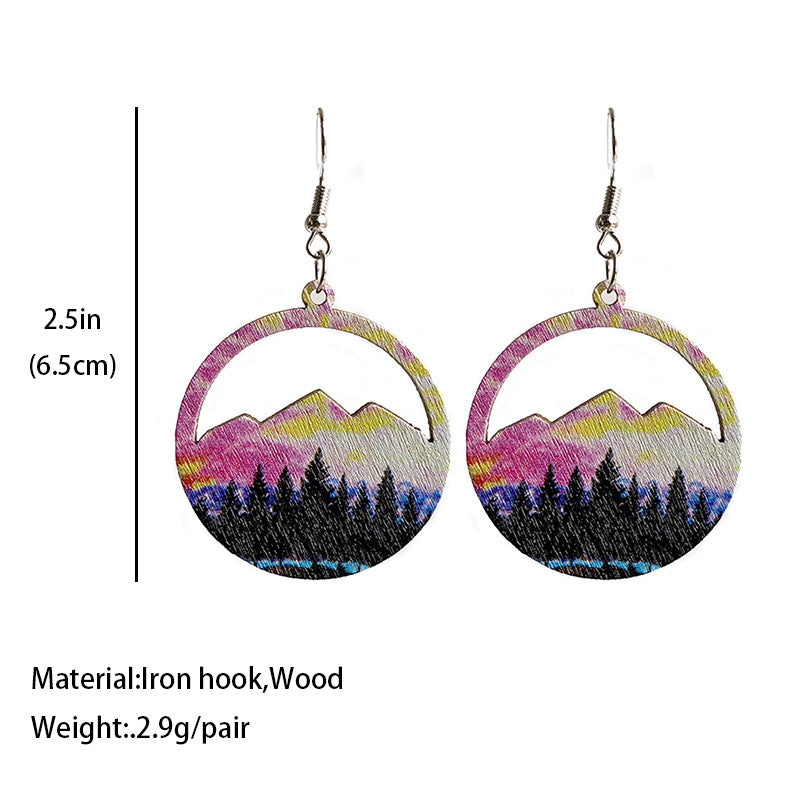 Wholesale Chic Geometric Wooden Earrings With Western Cactus Print Boutique Resale Jewelry Accessory