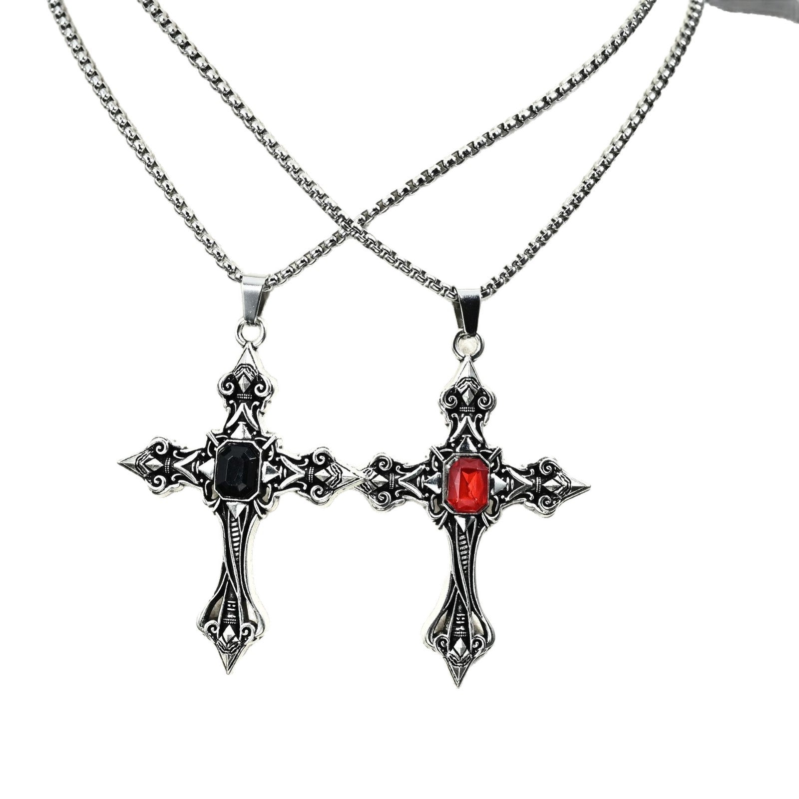Wholesale Gothic Dark Red Gemstone Cross Black Velvet Choker Necklace Fashion Accessory