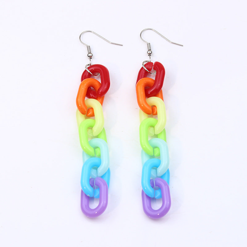Wholesale Rainbow LGBT Pride Month Heart Shape Long Acrylic Earrings ACC-ES-DA015
