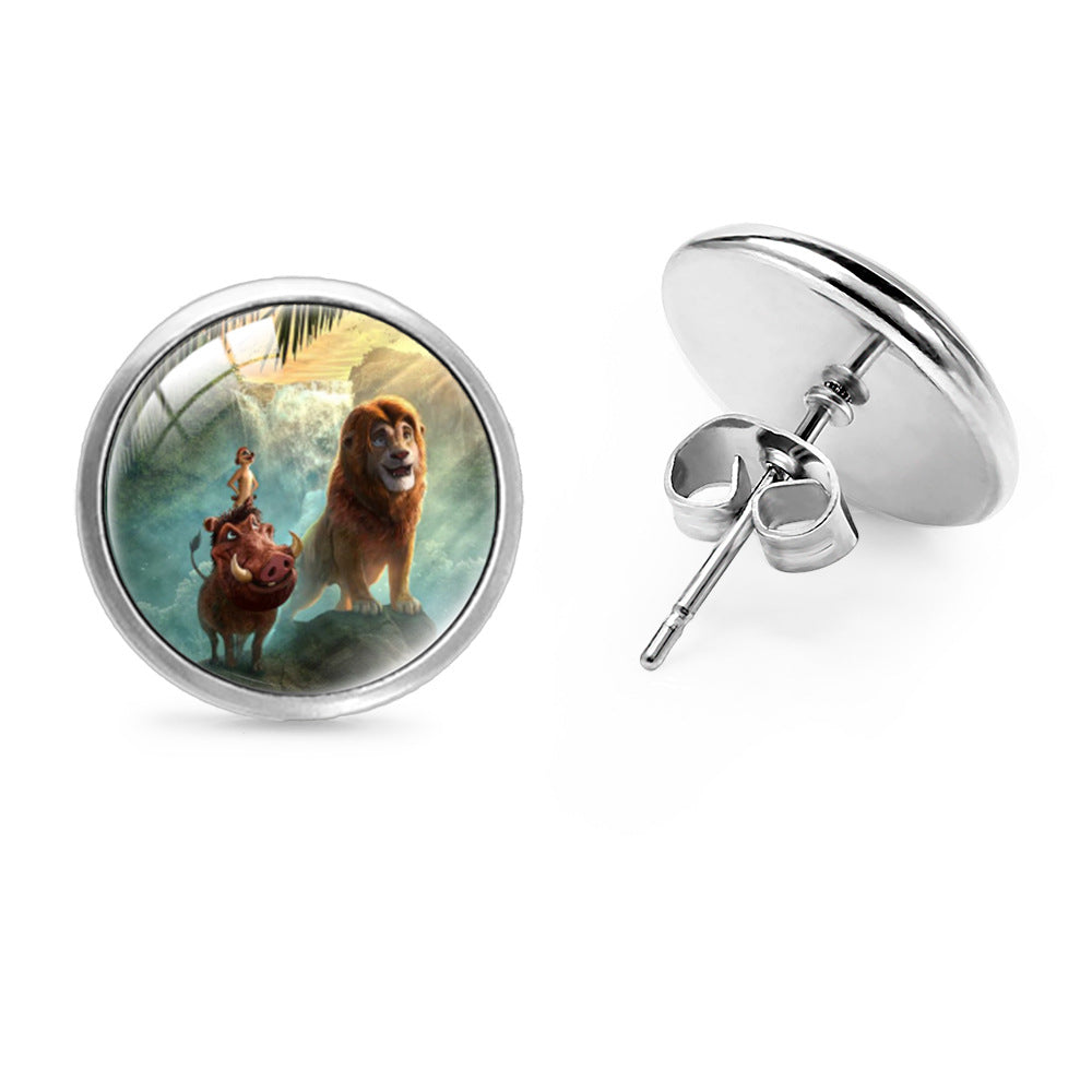 Wholesale Anime Lion Gem Round Stud Earrings