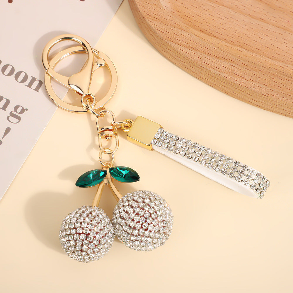 Wholesale Rhinestone Cherry Keychain Modern Minimalist Red Car Key Accessory And Bag Charm For Boutique Resale