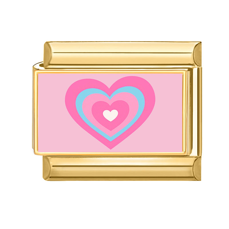 Wholesale Gold Plated Stainless Steel DIY Italian Modular Bracelet Charms Pink Cute Fashion Jewelry Accessory For Boutique Resale