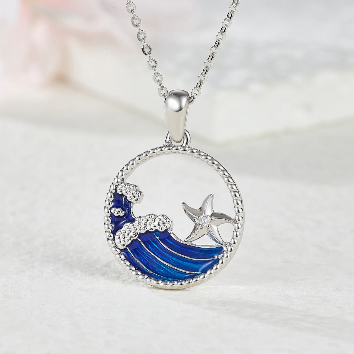 Wholesale  S925 Silver Summer Hawaiian Ocean Wind Waves Starfish Necklaces