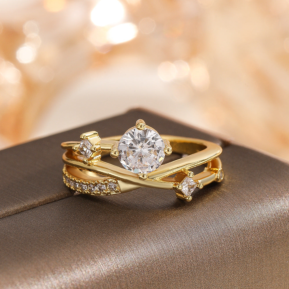 Wholesale Trendy Flower Design Gold Women S Ring Copper Zircon Jewelry Accessory Boutique Resale