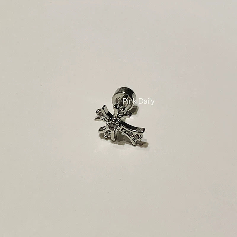 Wholesale Halloween  Super Flash Full Diamond Cross Ear Bone Nail  Titanium Steel Earrings