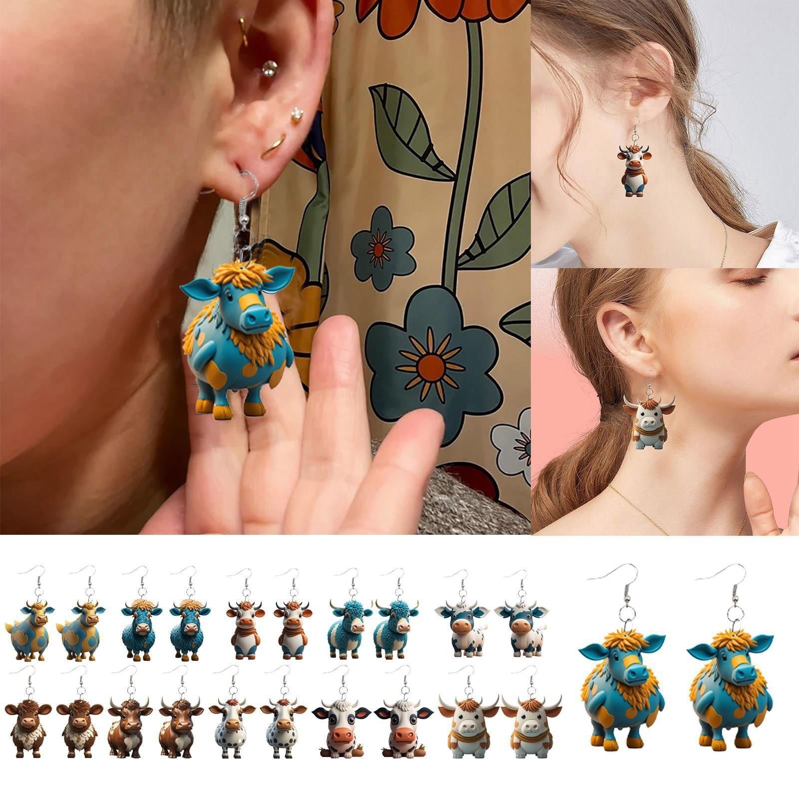Wholesale Cartoon Colorful Cow Flat Acrylic Earrings ACC-ES-YuanJi002