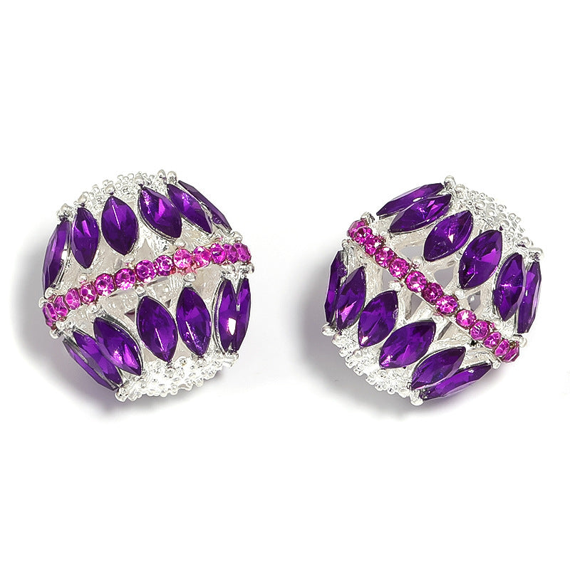 Wholesale 10pcs Heavy Alloy Hollow Diamond Balls Horse Eye Rhinestone Beads DIY Accessories ACC-BDS-BLG094