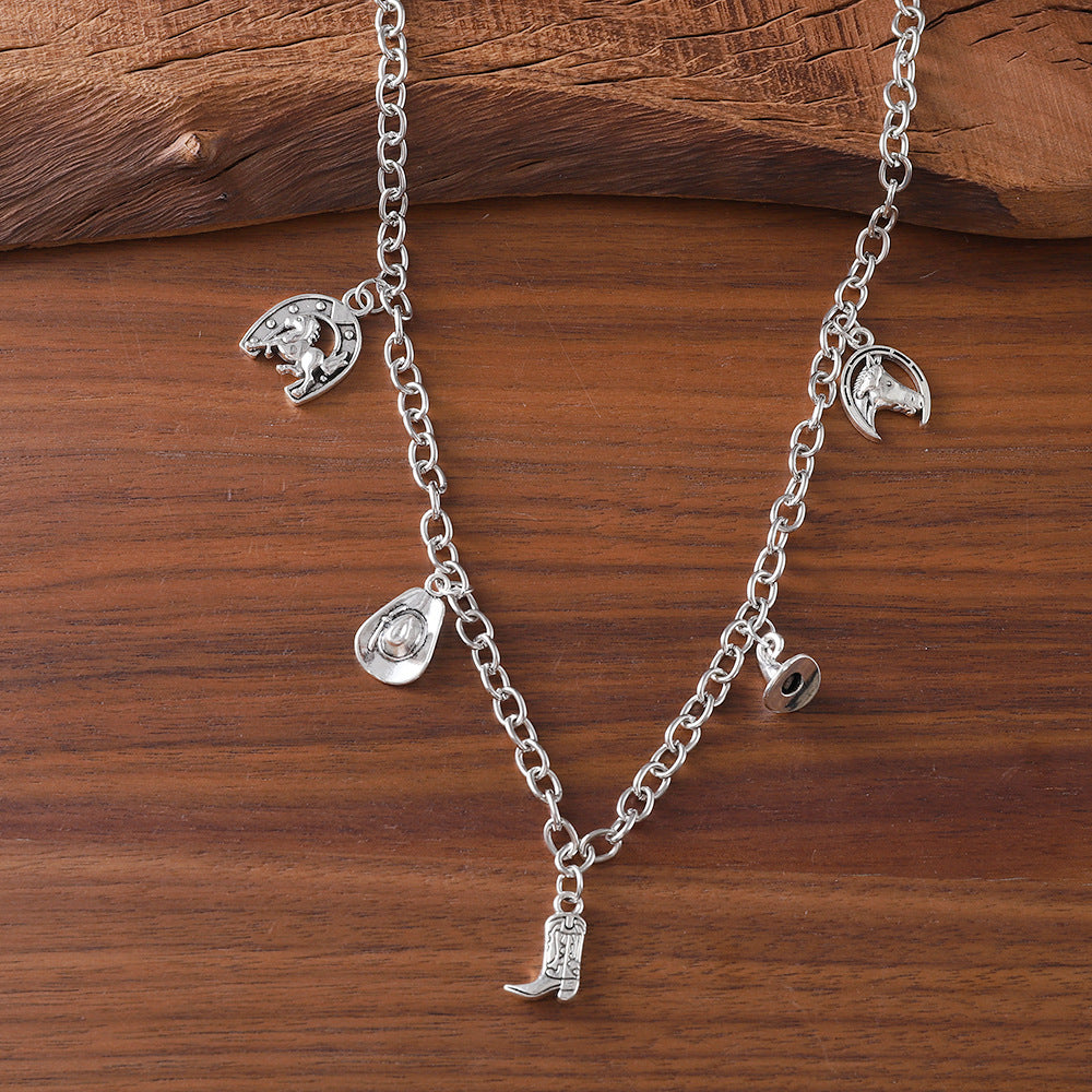 Wholesale Zinc Alloy Skeleton Boot Pendant Necklace Vintage Gothic Style Unisex Jewelry Gift