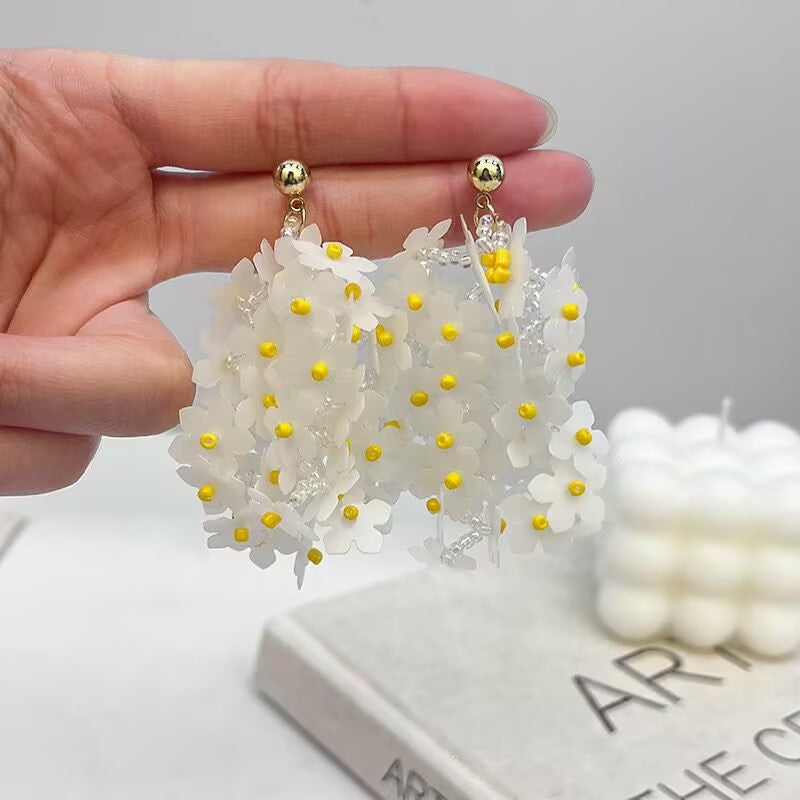 Wholesale acrylic round ball braided beaded  flower tassel earrings
